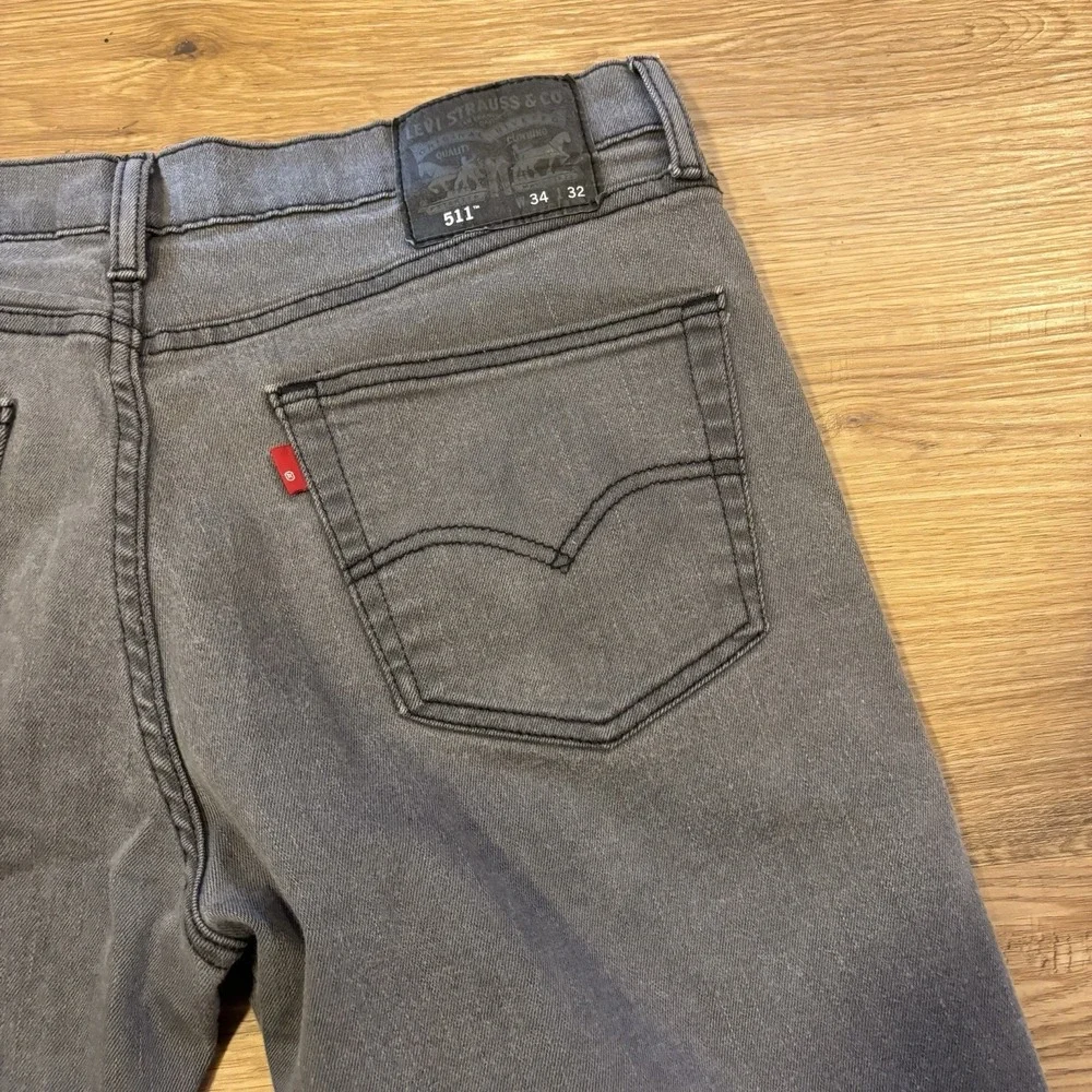 Levi's 511 Mens Jeans 34x32 Faded Light Grey Black Stitching Excellent Condition